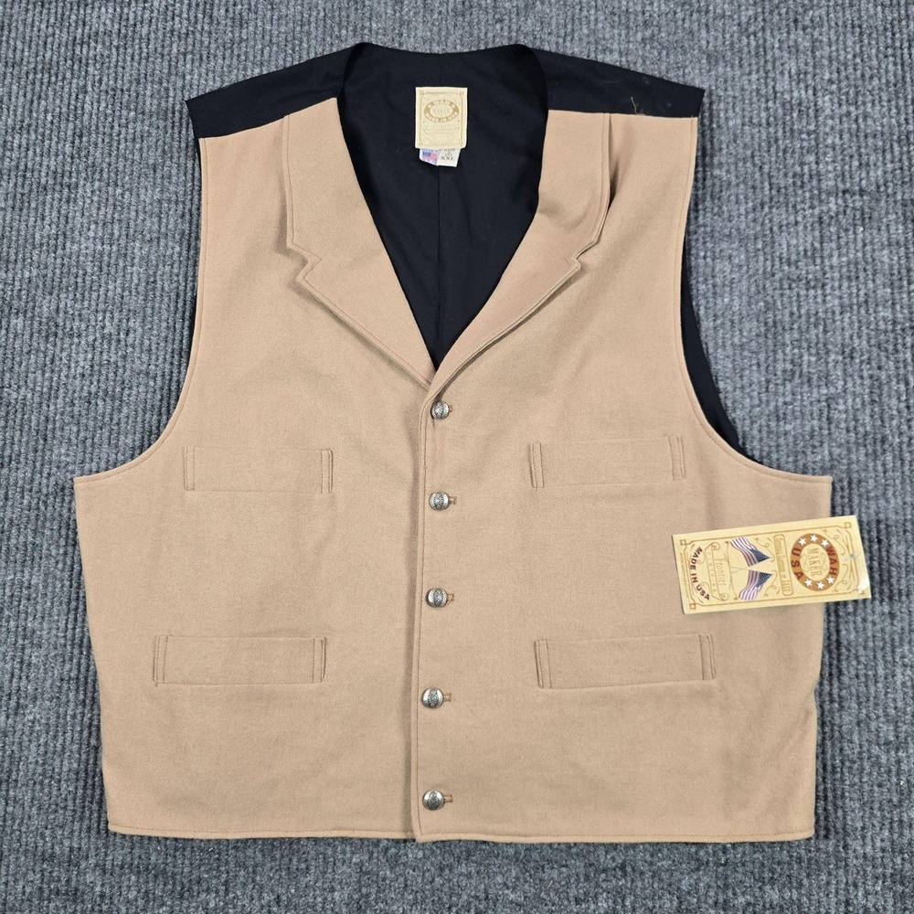 VTG Wah Maker Vest Mens 2XL Beige Wool Blend 4 Pocket Western Cowboy USA Made